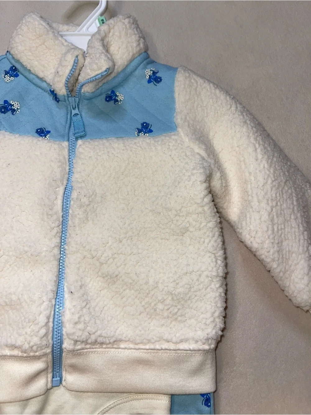 Carter's Cream and Light Blue Sherpa Jacket‎ & Floral Pant Set